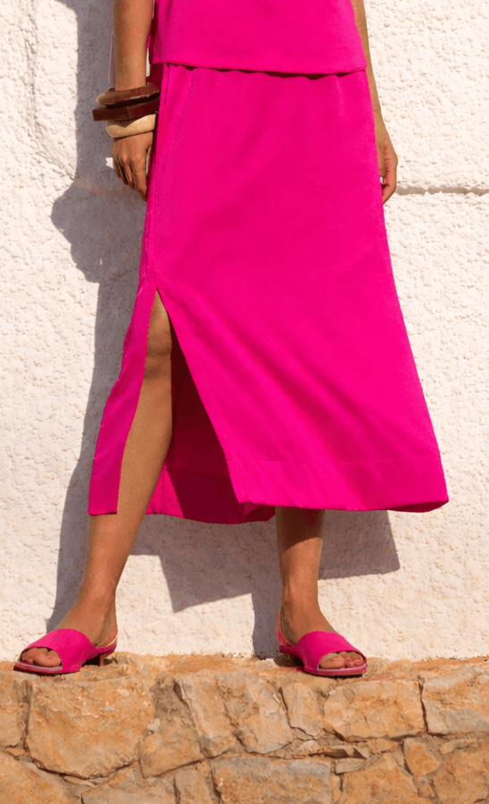 Fuchsia midi rok met zijsplit - Afbeelding 2