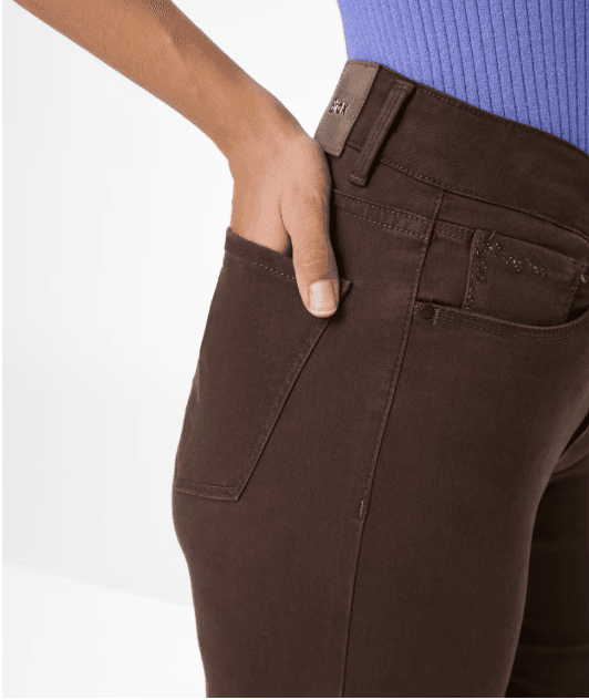 Donkerbruine five pocket damesbroek van katoensatijn, model shakira - Afbeelding 4