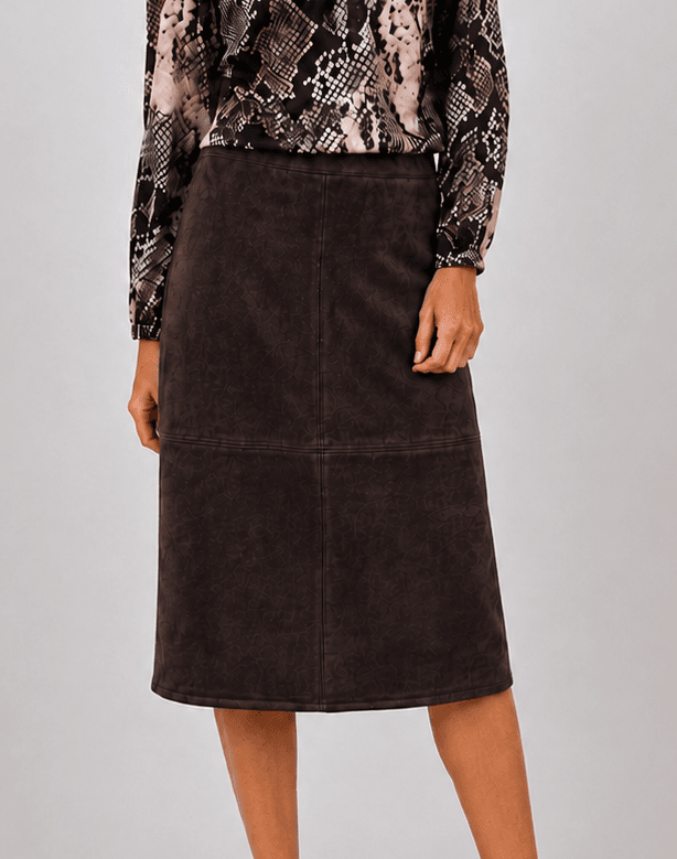 Donkerbruine daimlook rok met een elegante A-lijn - Afbeelding 2